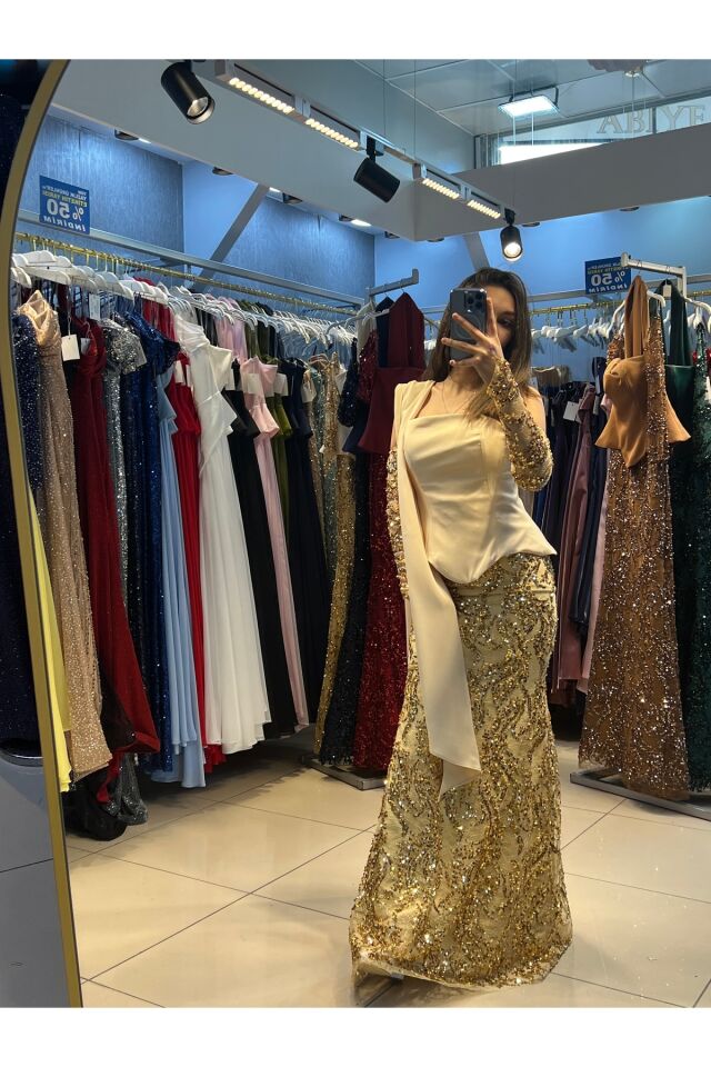 Abiye özel tasarım eldivenli fularlı model