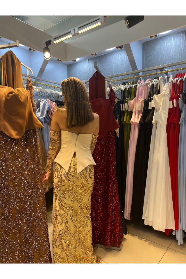 Abiye özel tasarım eldivenli fularlı model