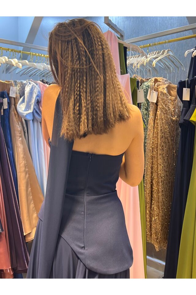 Abiye Elbise fular detaylı