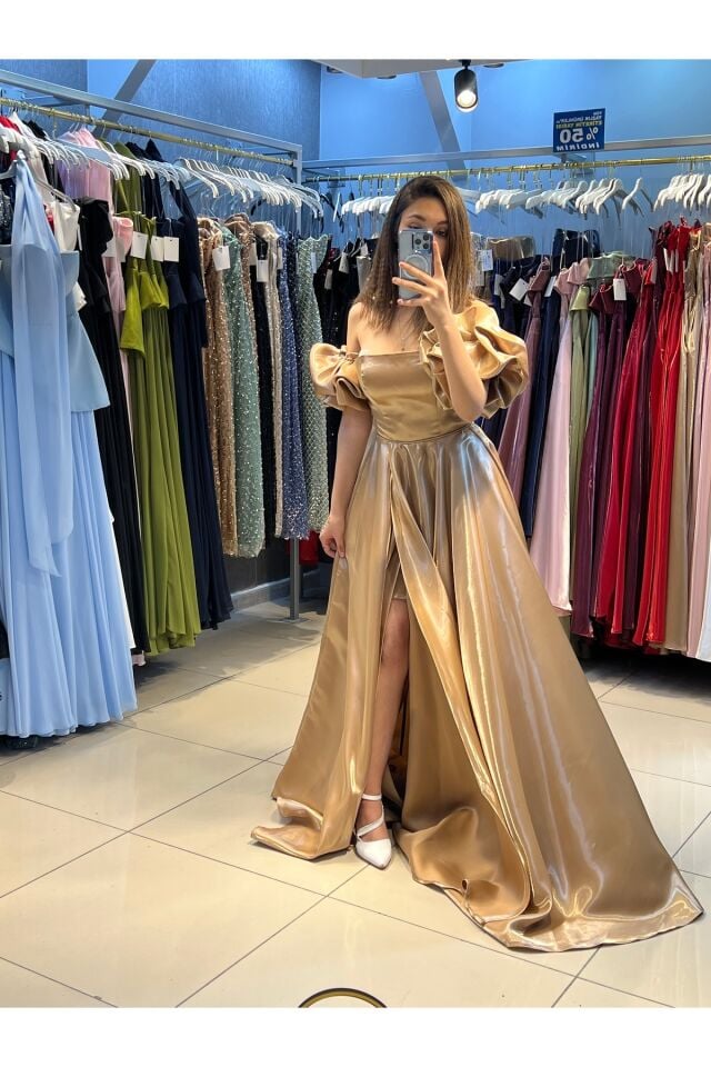 Abiye Elbise - Balon kol Tafta saten