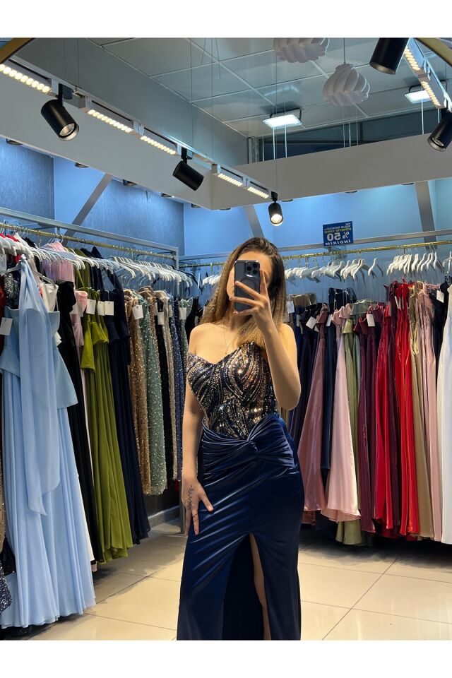 (A B İ Y E) Sıtraplez derin yırtmaçlı arka sırt bağlamalı özel tasarım