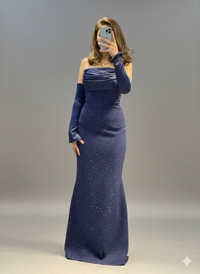 Straplez Kol Seyyar Üzerinde Galaksi Taş İşlemeli Balık ABİYE (ME1004LC)