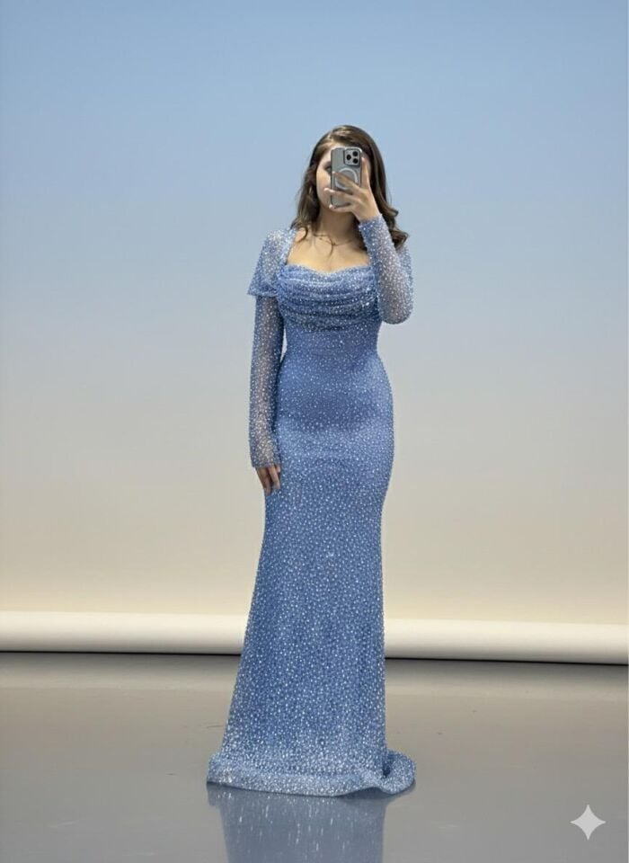 Işıltılı Uzun Kollu Abiye Elbise (ME1006MV)