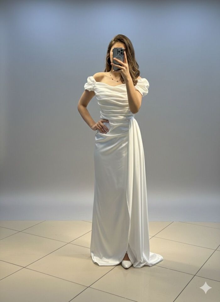 Balon Kol Saten Pelerin Yırtmaçlı ABİYE (ME1010BY)